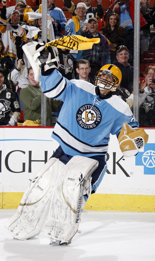 Marc-Andre Fleury waves the Terrible Towel