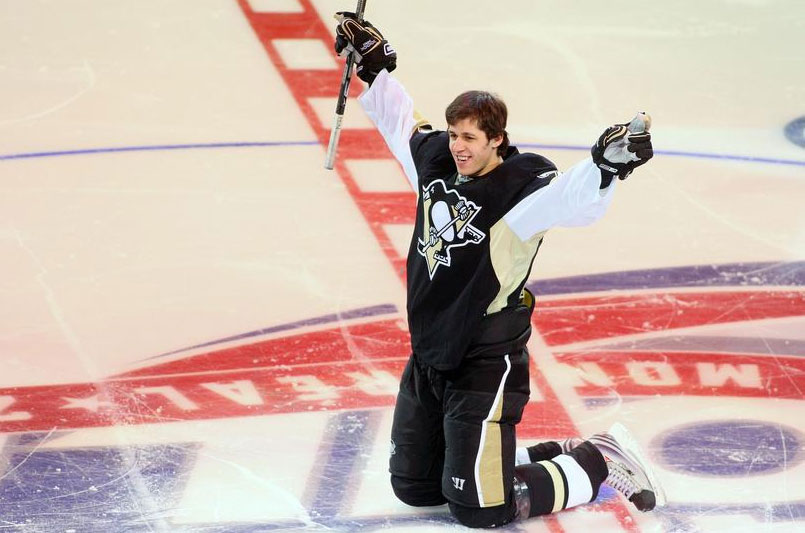 Evgeni Malkin Celebrates his Victory in the Skills Competition