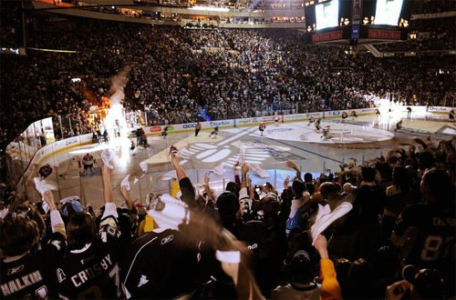 Players coming out for Game 2 against the Flyers